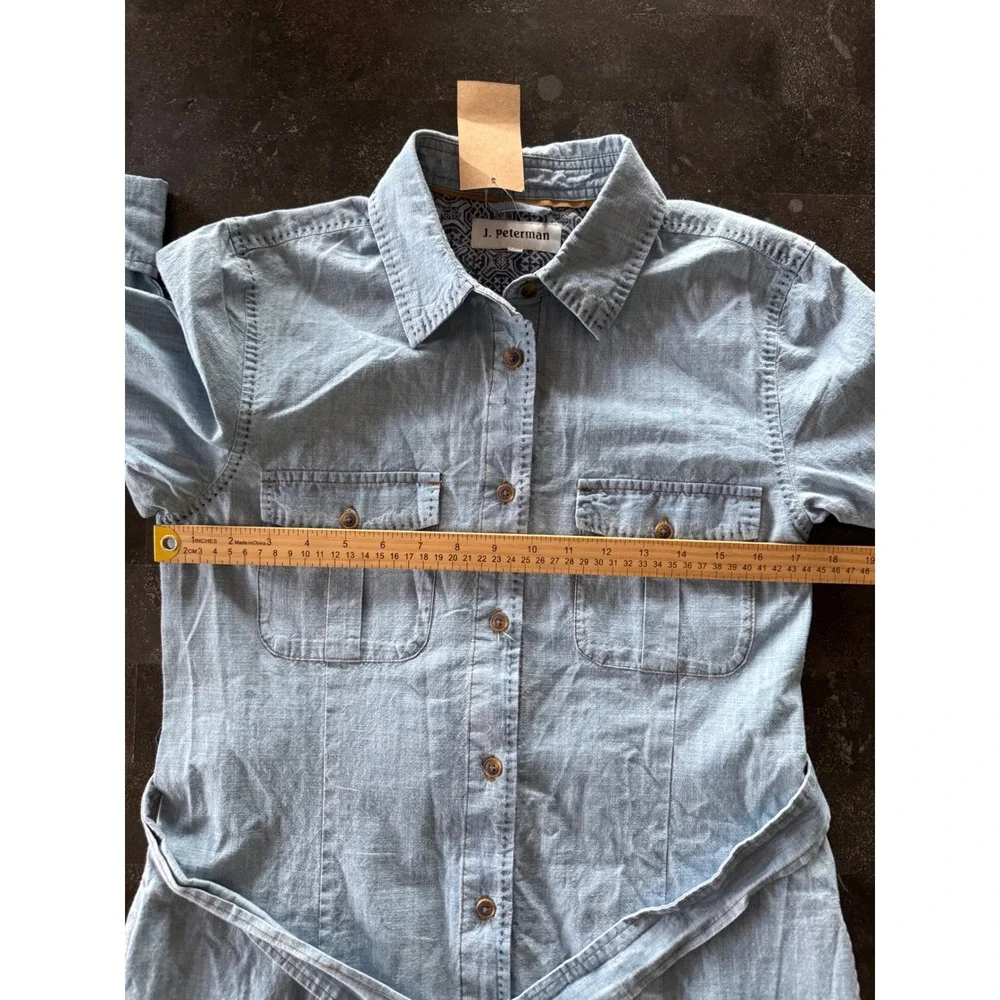 J. Peterman Womens Large Indigo Cotton Chambray Shirt Dress Cowgirl Boho Western - Picture 11 of 14